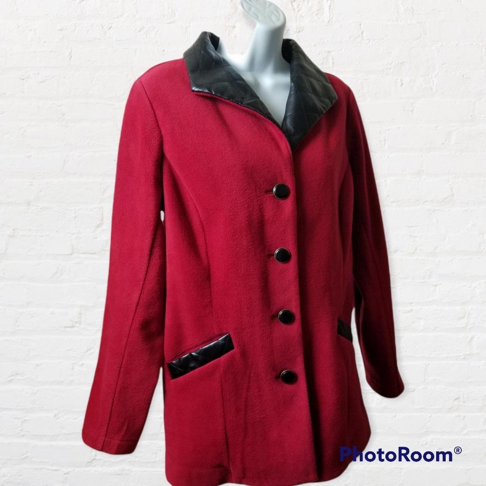 Vintage Bob Mackie Red And Black Wearable Art Fleece Jacket Size S